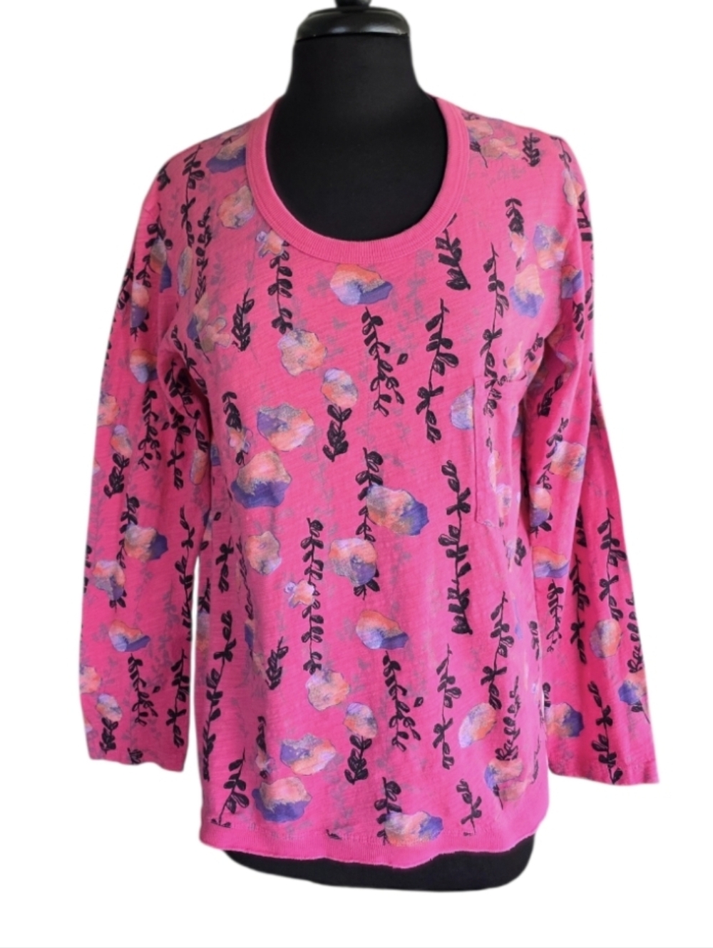 fresh produce Pink Floral Watercolor Long Sleeve Tee Oversized Small Beachy
